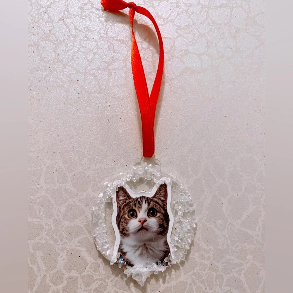 Cat Ornament with Red Ribbon